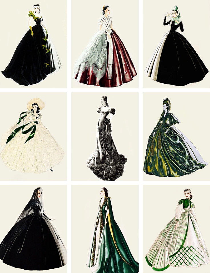 Walter Plunkett's costume sketches for Vivien Leigh as 'Scarlett O’Hara' in Gone With the Wind (1939)