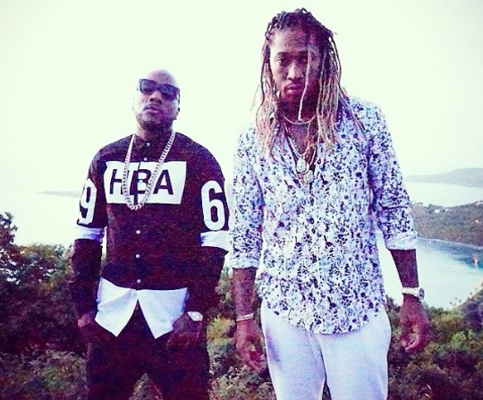  Rapper Jeezy posted on Instagram a picture with rapper Future. Jeezy is seen rocking a $675 Black and White Hood By Air Hockey Button Down Shirt. Future id rocking a black and white floral print shirt with white pants