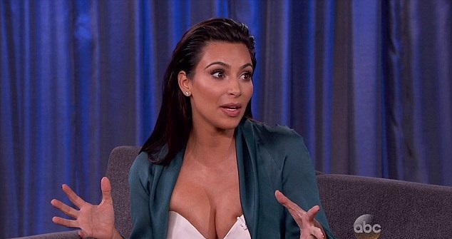 Kim-Kardashian-In-Ulyana-Sergeenko-Spring-2014-Couture-Emerald-Green-Silk-Jacket-and-Pink-Trousers-on-Jimmy-Kimmel-Live-11