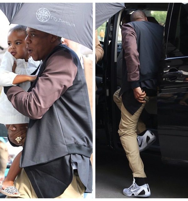 Jay Z wearing 3.1 Phillip Lim Detachable Bomber Jacket and Nike Kobe IX Beethoven Sneakers