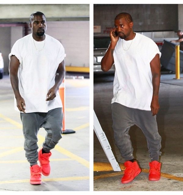 Kanye West wearing  Haider Ackermann Sweatpants, Yeezus Tour Tee,  and Nike Air Yeezy 2 Sneakers