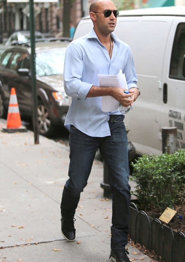 Derek Jeter wears Saint Laurent High-Top Sneakers and   Ray Ban Aviator Sunglasses   Out in NYC