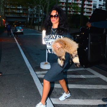 Get-the-Look-Rihanna-SpyeSHICNYC-Money-Talks-Sweatshirt-New-Balance-574-Sneakers-in-White-and-Grey-and-Italia-Independent-0092V-Brown-Velvet-Sunglasses-fbd2-530×592