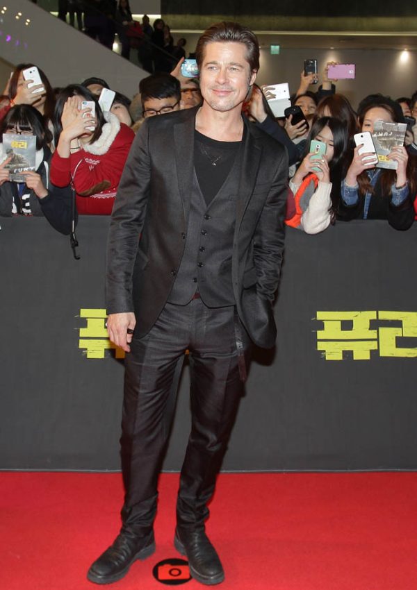 Brad Pitt in Salvatore Ferragamo  –  Fury Premiere Seoul, South Korea