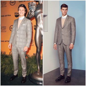 Ansel-Elgort-wears-Brioni-Spring-Summer-2015-grey-check-suit-to-21st-Annual-Screen-Actors-Guild-Award-Nominations-10th-December-2014