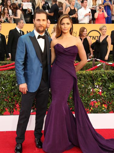 Donna Karan New York - Model Camila Alves wore a custom purple, washed silk  crepe Donna Karan Atelier gown tonight at the 21st Annual Screen Actors  Guild Awards in LA. Photo: Theo