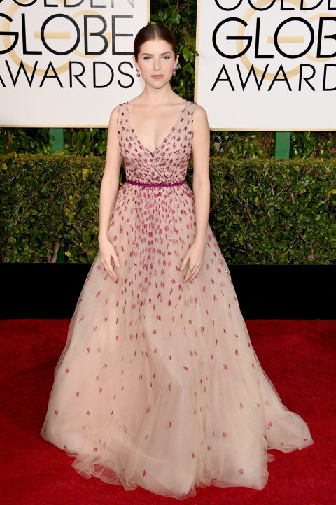 Anna Kendrick  wears  Monique Lhuillier at the 72nd Annual Golden Globe Awards