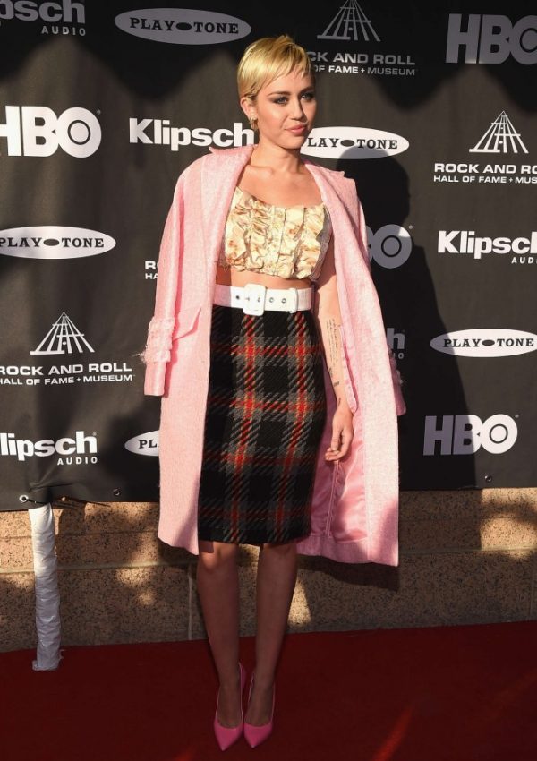 Miley Cyrus In Miu Miu   at the 30th Annual Rock And Roll Hall Of Fame Induction Ceremony