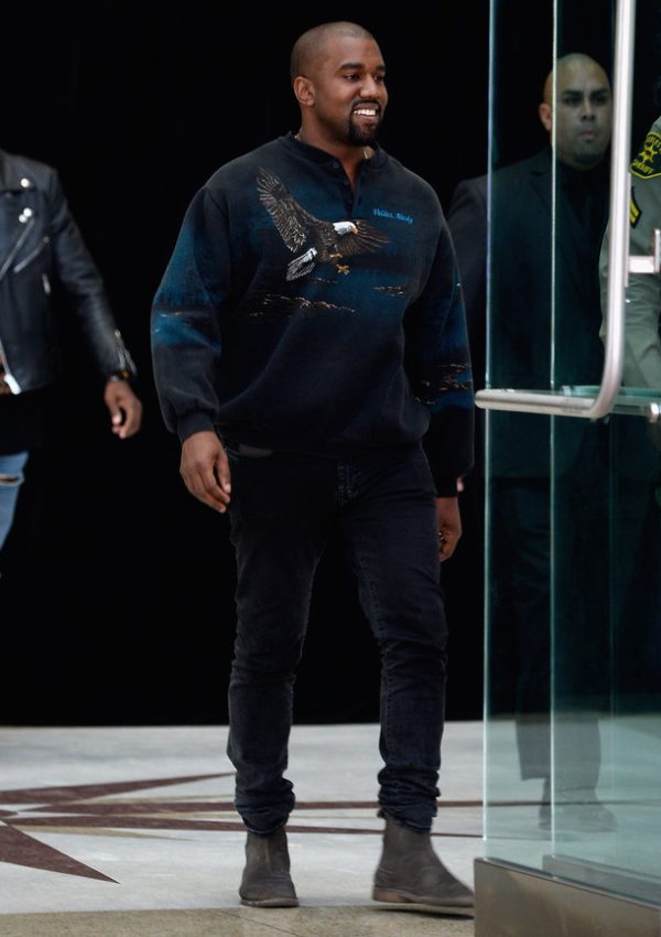 Kanye West  in Art Unlimited Alaska Eagle Sweatshirt at LA College Fashion Show