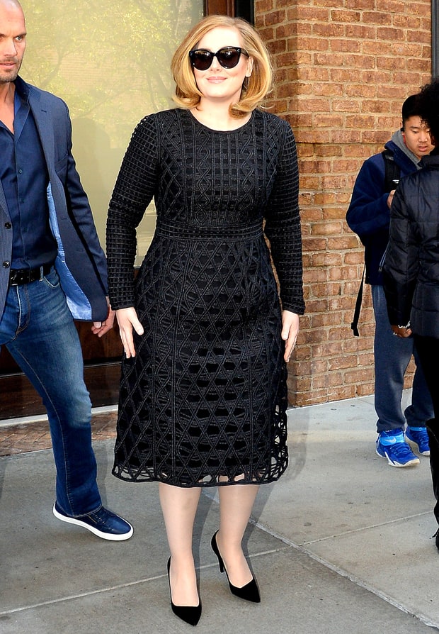 Adele in black dress in New York