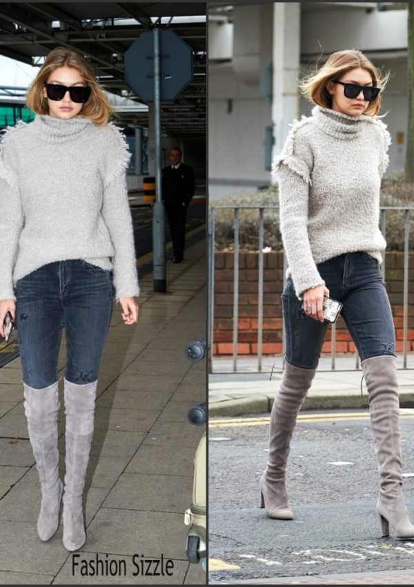Gigi Hadid  spotted at Heathrow Airport in London, 11/30/2015