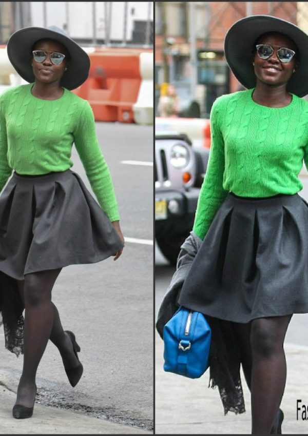 Lupita Nyong’o  In  Ralph Lauren  arriving at Joe’s Public Theater In New York