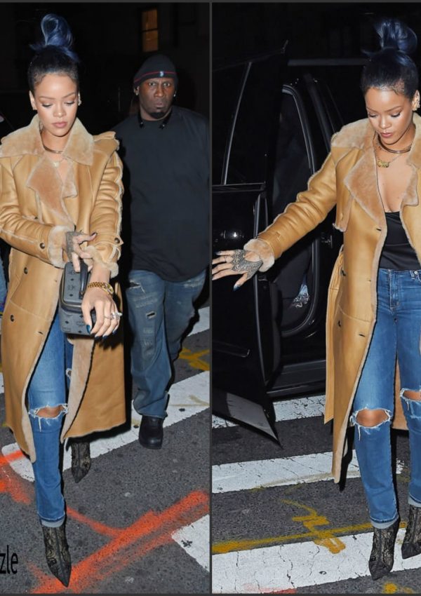 Rihanna  In Chanel  coat– Fight Night  in New York