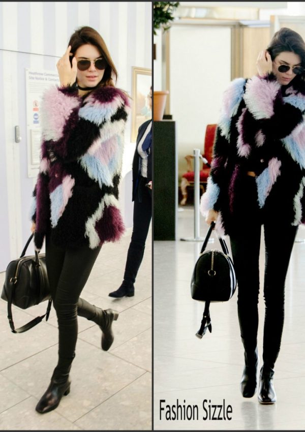 Kendall Jenner In  Elizabeth and James Bee Jacket – Heathrow Airport in London