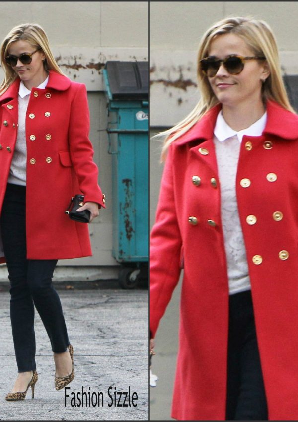 Reese Witherspoon in  Draper James coat -Out In Beverly Hills