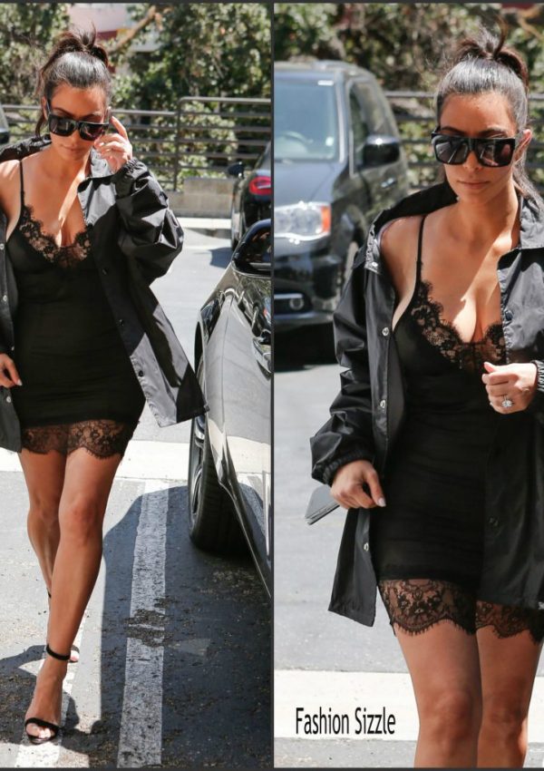 Kim Kardashian  in black lace dress out  in Westlake Village California