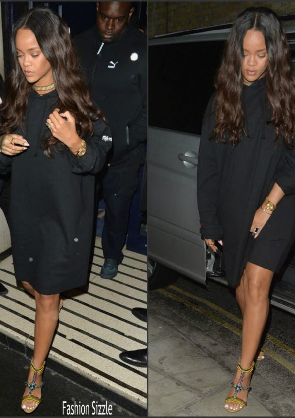 Rihanna  In Vetements’  hooded T Shirt at Tramps Nightclub in London