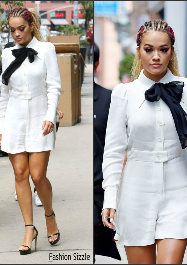 Rita Ora  In White Romper  Leaving Her Soho Apartment in New York