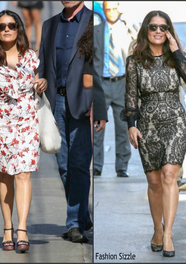 Salma Hayek in Gucci & Alexander McQueen on Jimmy Kimmel Live