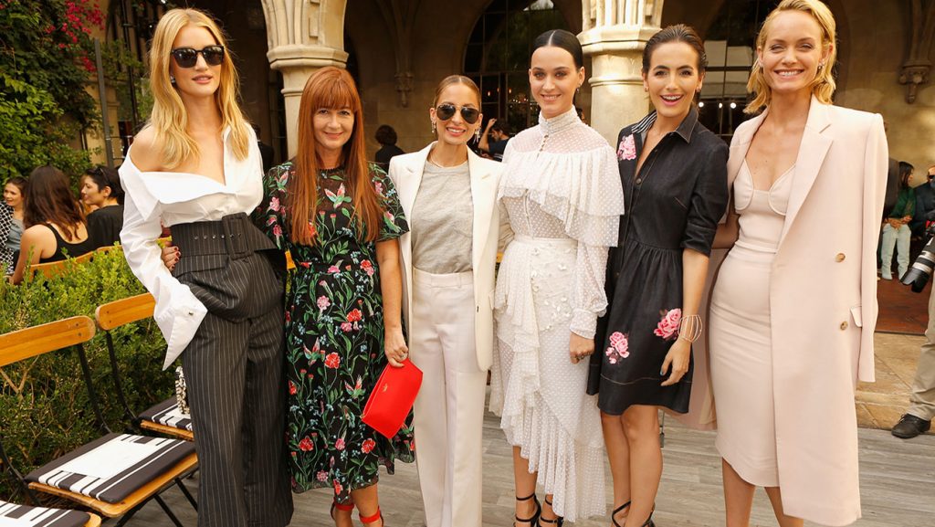  (L-R) Model Rosie Huntington-Whiteley, Chief Creative Officer and President of kate spade new york Deborah Lloyd, designer Nicole Richie, singer Katy Perry, actress Camilla Belle and model Amber Valletta at the CFDA/Vogue Fashion Fund Show and Tea presented by kate spade new york at Chateau Marmont on October 26, 2016 in Los Angeles, California. (Photo by Jeff Vespa/Getty Images for CFDA/Vogue )