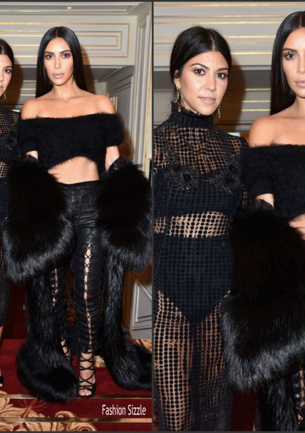 Kim and Kourtney Kardashian  in   black outfits at Paris Fashion Week