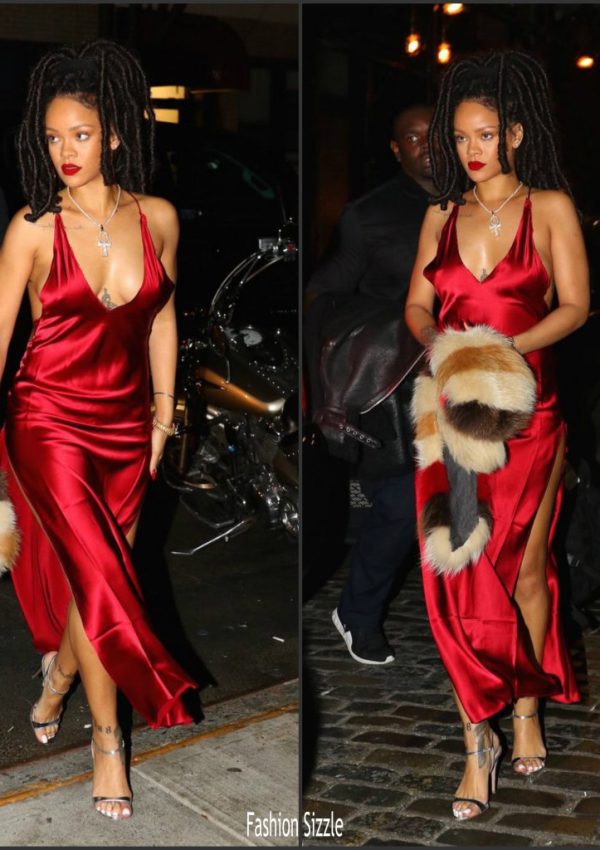 Rihanna  In  “Are You Am I ” Red gown  Out In  New York