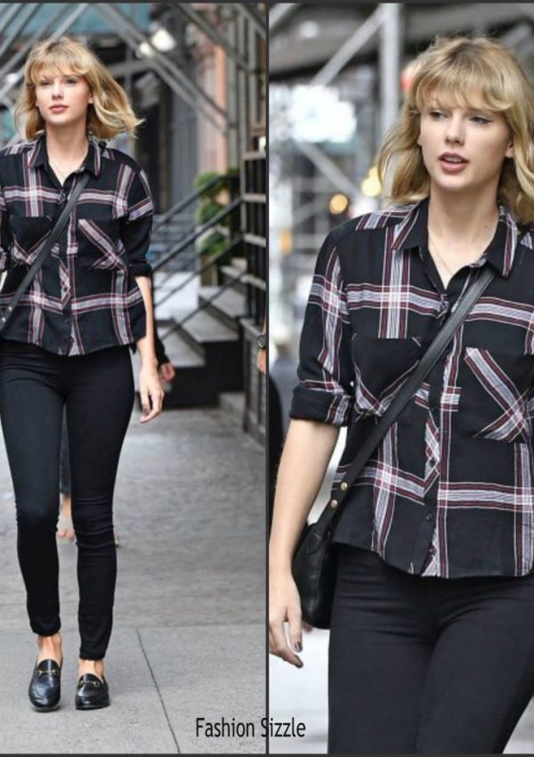 Taylor Swift In Rails Dylan Shirt   leaving her apartment in New York