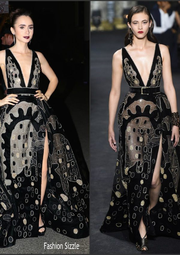 Lily Collins  In Elie Saab At  Museum Of The Moving Image 30th Annual Salute