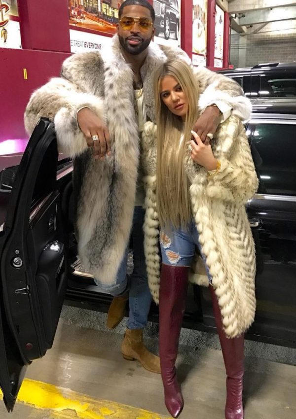 Tristan Thompson & Khloe Kardashian   Rocking Furs At  NBA GAME