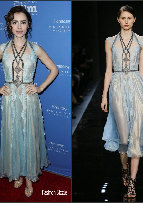 Lily Collins  In Reem Acra  At the Santa Barbara International Film Festival to honor Warren Beatty