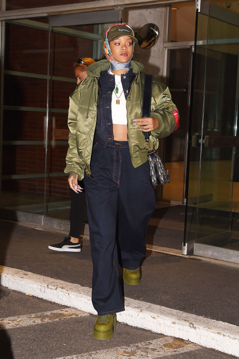 Rihanna In Supreme Hat, Vetements x Alpha Industries Jacket – Out In ...