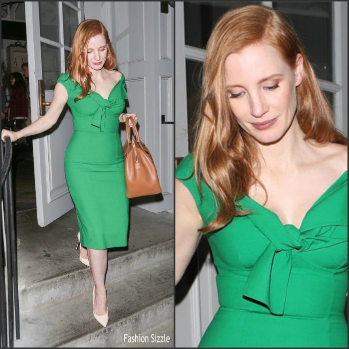 Jessica Chastain In Oscar de la Renta At The Late Late Show with James Corden