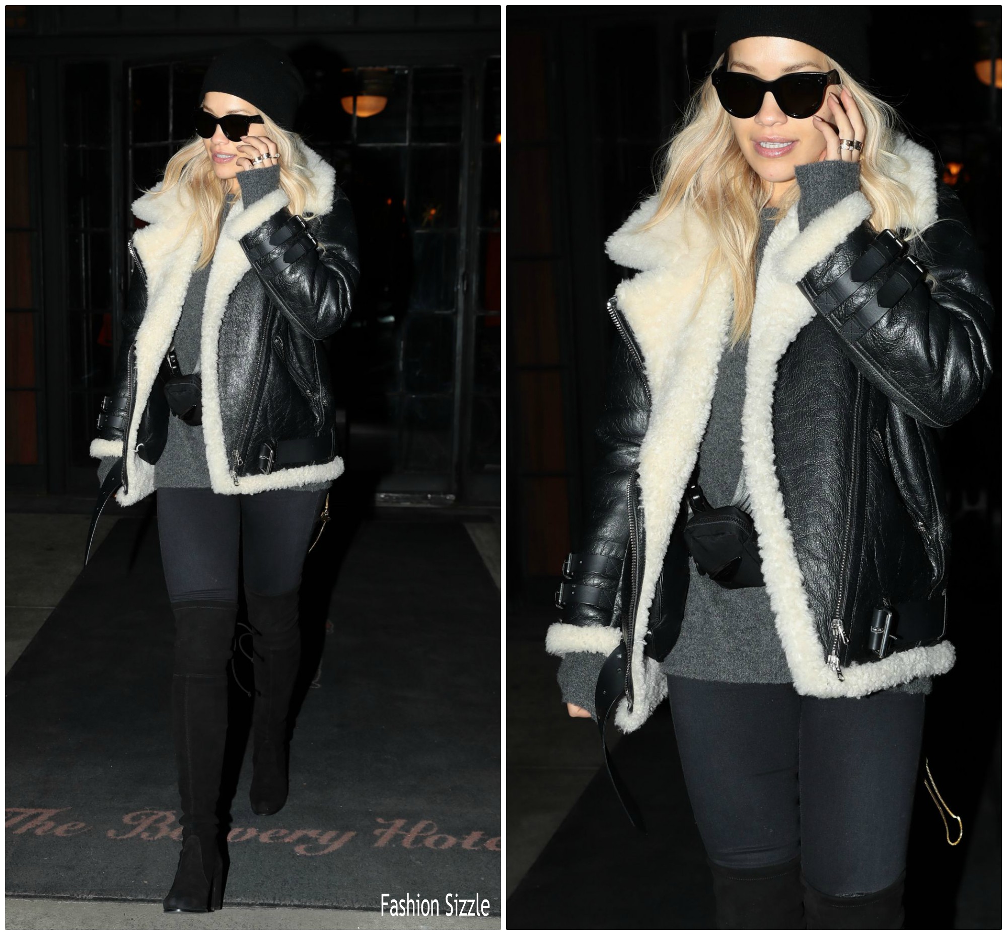 Rita Ora In  Acne  Moto Jacket –  Leaving Her Hotel in New York
