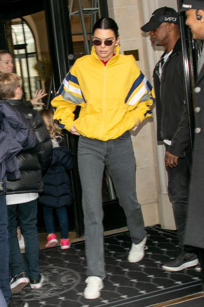 Kendall Jenner In Balenciaga Windbreaker Jacket In Paris