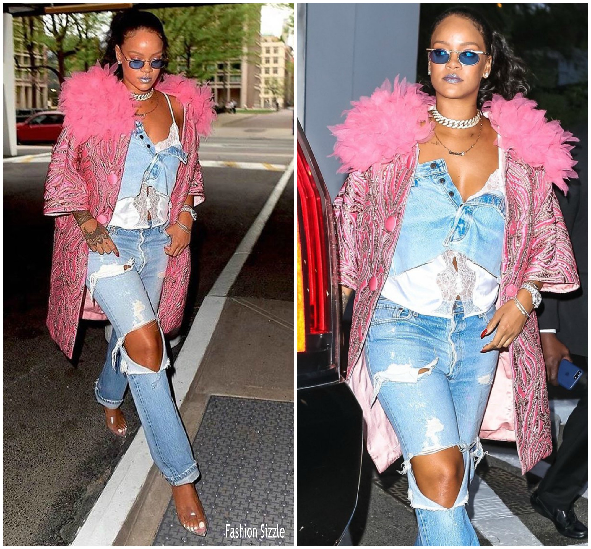 Rihanna  In Marc Jacobs Coat  Out In New York