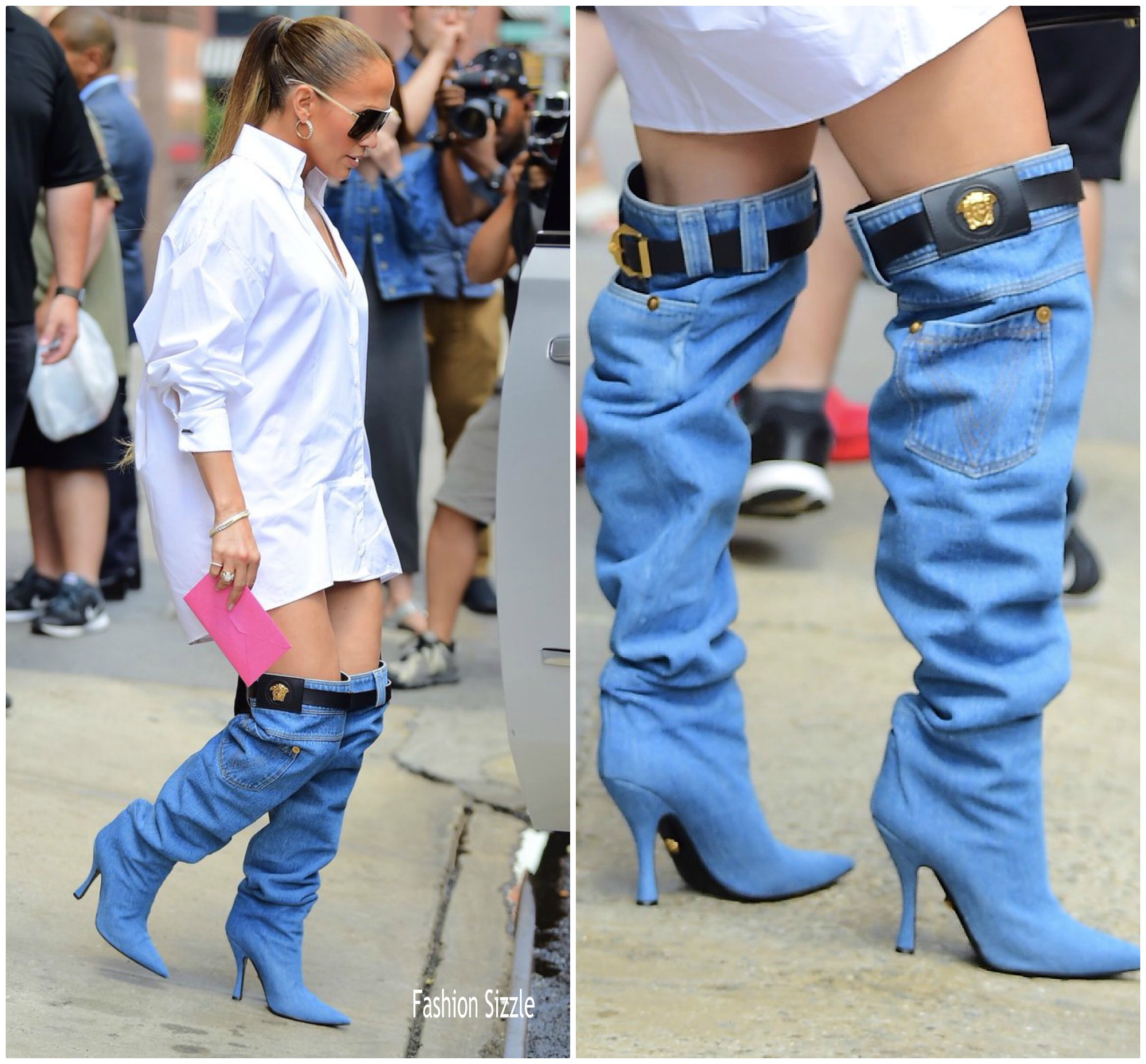 Jennifer Lopez  In Versace Denim Boots  @ MTV Studios