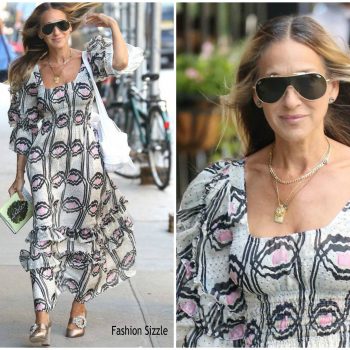 sarah-jessica-parker-in-floral-dress-out-in-new-york-2019