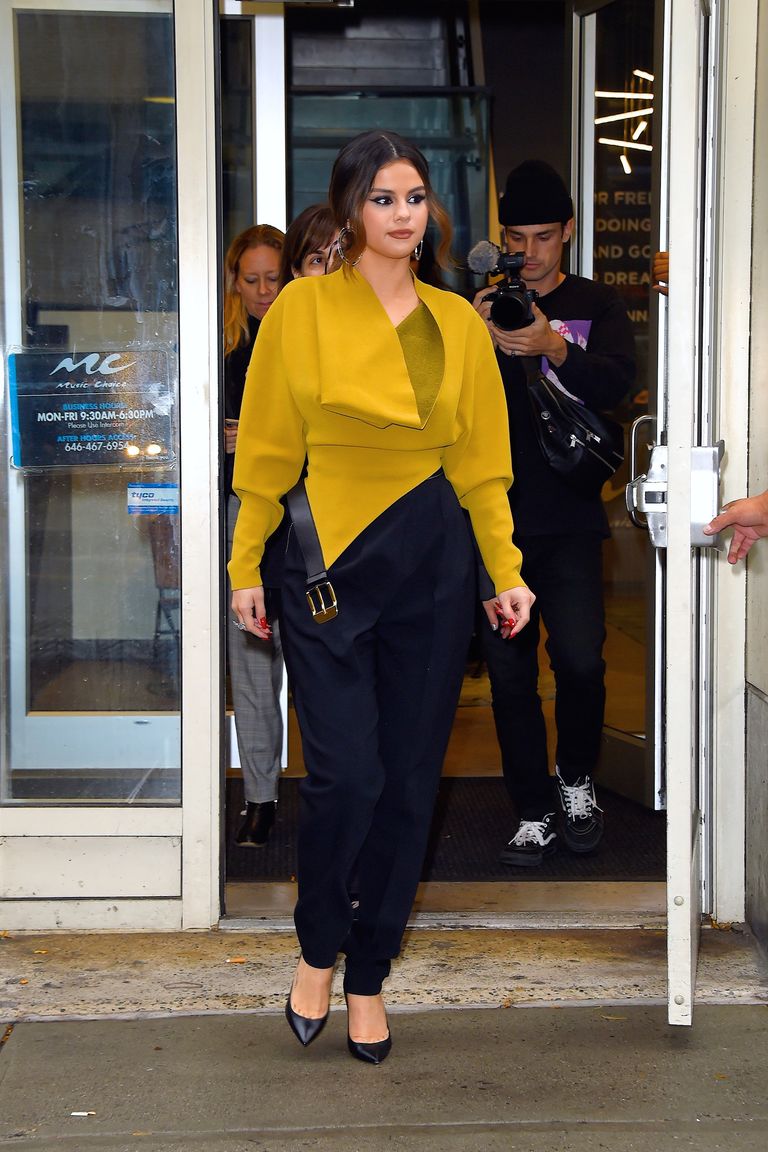 Selena Gomez In Proenza Schouler Mustard Top Doing Promo Tour In New York | Digital Magazine