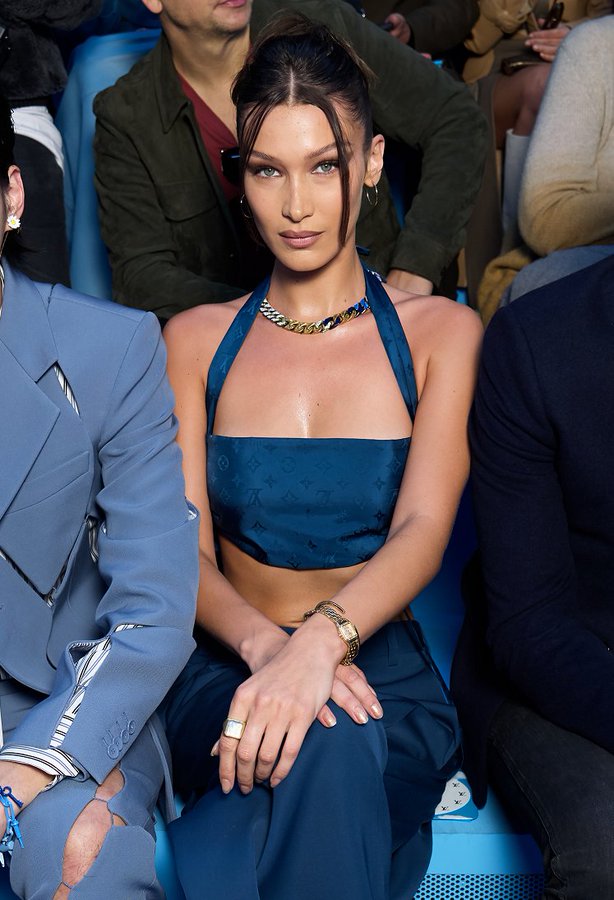 Bella Hadid Sat Front Row At Louis Vuitton In Low Rise Jeans At