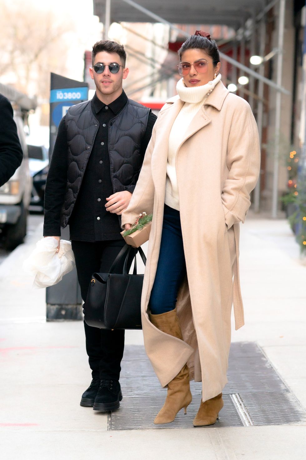 Priyanka Chopra In Max Mara Coat  @ Lunch Date  With  Nick Jonas In NY
