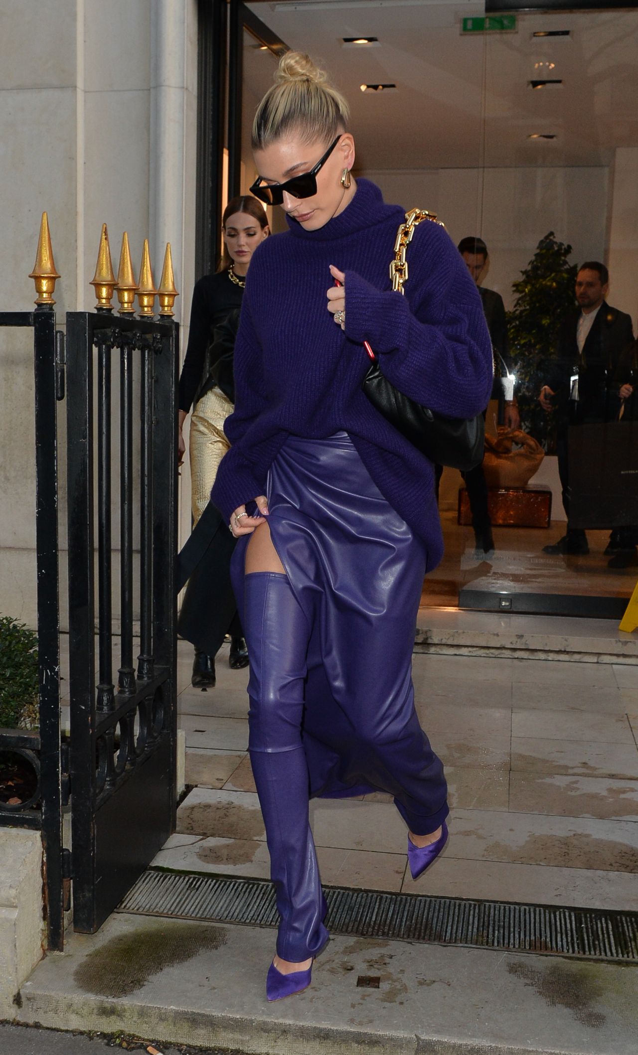 Hailey Rhode Bieber In Sally LaPointe – Leaving the Balenciaga Store in Paris