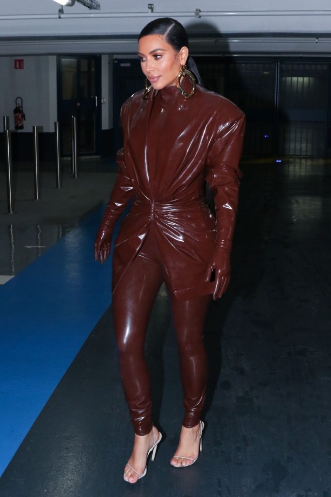 Kim Kardashian in Balmain FW20 Latex Outfit Out In Paris - Fashionsizzle
