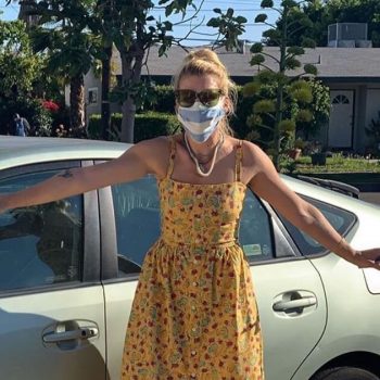 busy-philipps-in-floral-hvn-dress-mask-social-distancing