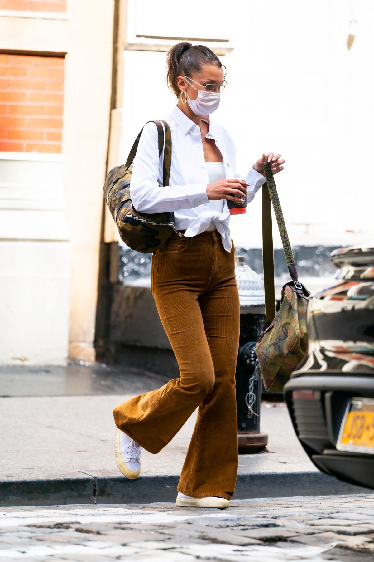 Bella Hadid  Rocks Crop Top & Mask Out In New York City July 4, 2020