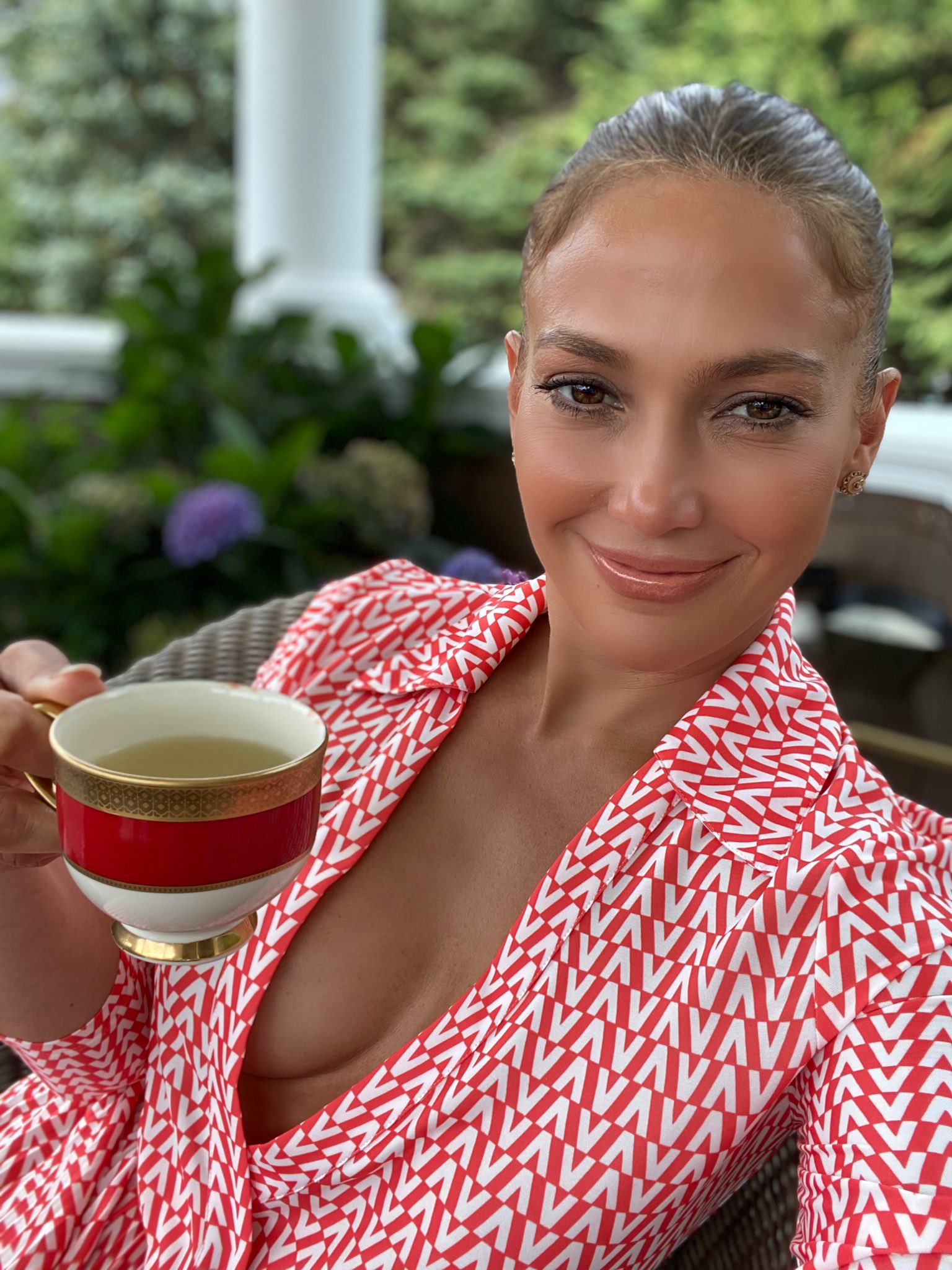 Jennifer Lopez In  Valentino Wrap Dress @  Instagram August 16, 2020