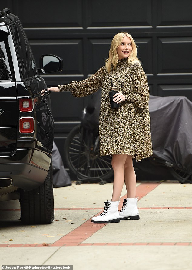 Emma Roberts Wearing  & Other Stories Floral Dress   Out In  Los Angeles