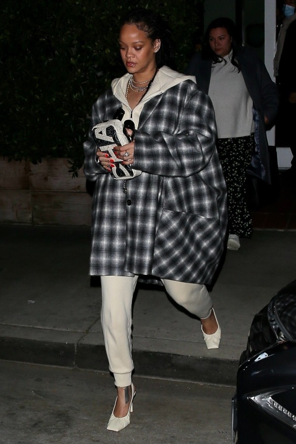 Rihanna  In Plaid Nina Ricci Coat Out In New York City