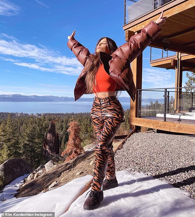 Kim Kardashian Wearing   Tiger Print Vinyl Pants @ Instagram
