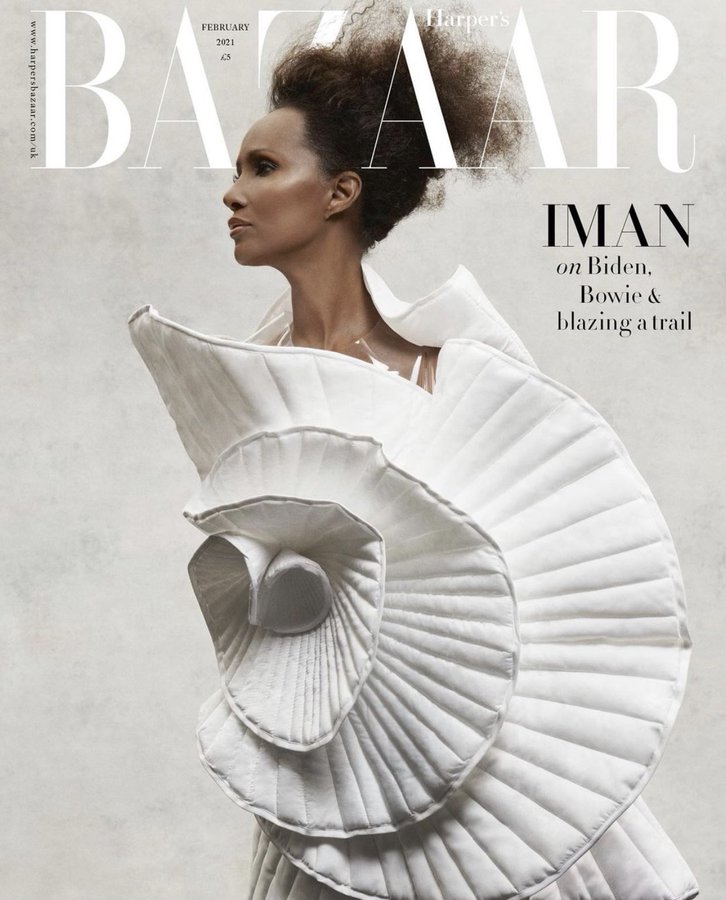 Super Model Iman Covers February 2021 Bazaar UK Issue