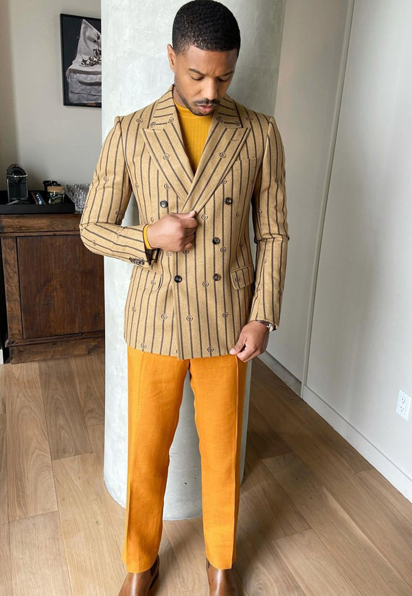 Michael B. Jordan In Gucci Double GG Stripe Jacket Promoting 'Without  Remorse